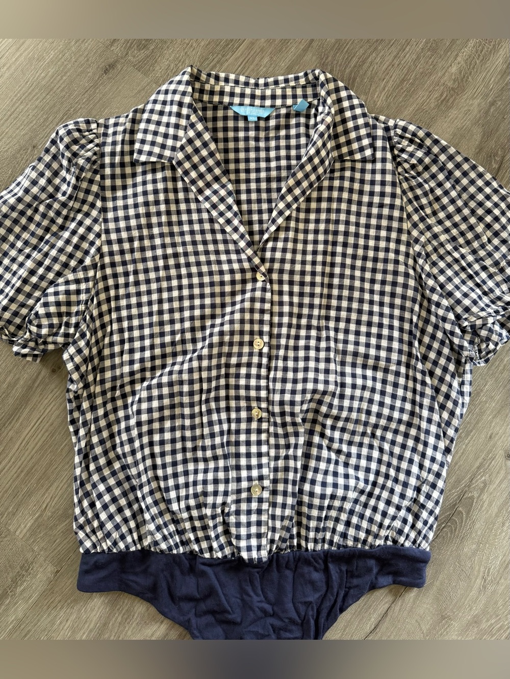 Draper James Plaid Gingham Button- Front Bodysuit | Navy and White| Size XL
